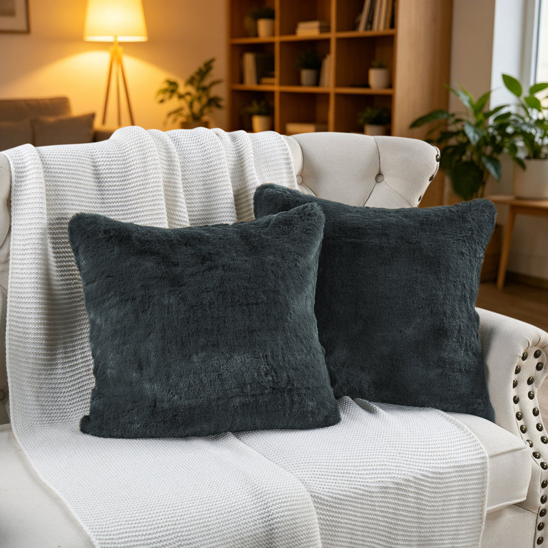 Housse de coussin lourd en fausse fourrure, H 20 pi x l 20 pi, Gris anthracite