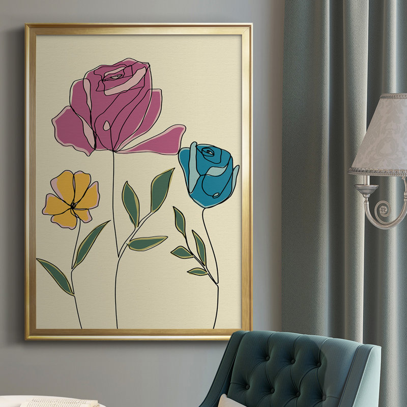 «Colored Floral II», reproduction encadrée de qualité supérieure, prête à être accrochée, Or, H 42,5 po x l 30,5 po x P 1 po