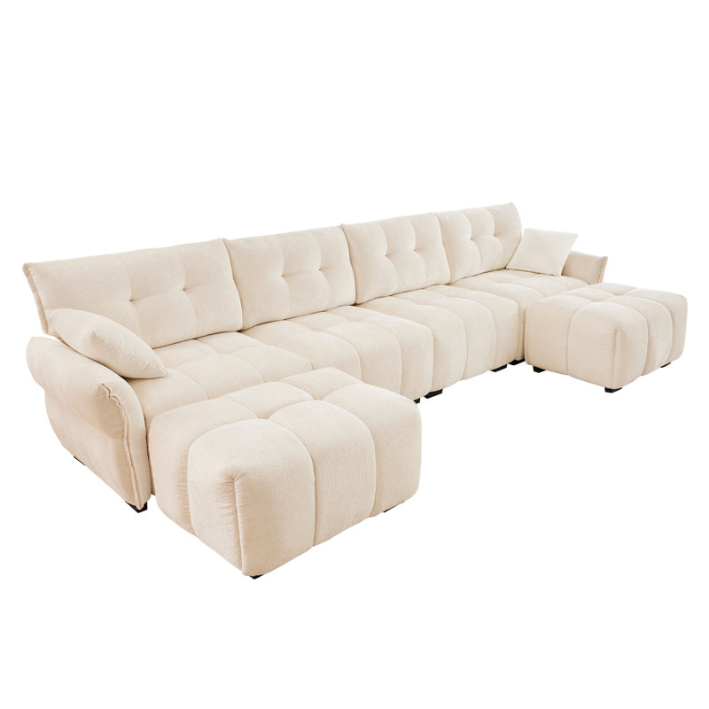 141.7" U Shaped Chenille Upholstered Sofa With Throw Pillows And Ottoman For Living Room, Lounge, Office Space
