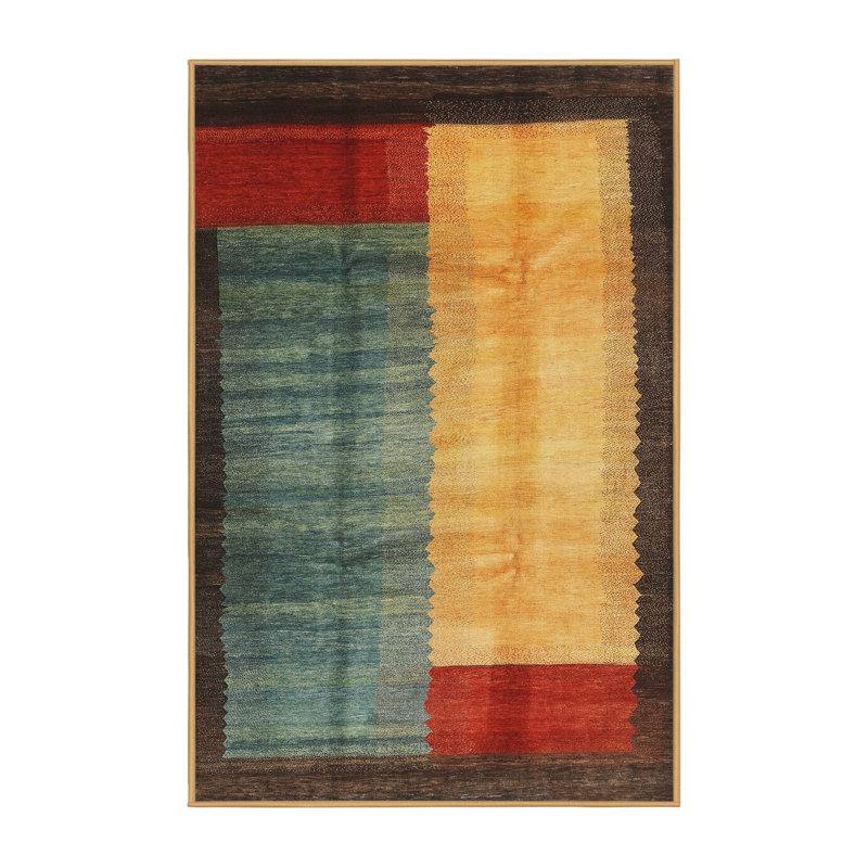 Tapis jaune/gris/brun contemporain, Rectangle 4 pi x 6 pi