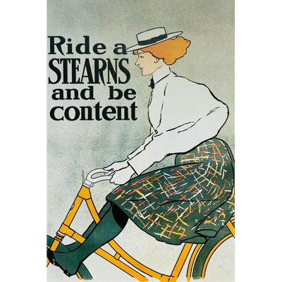Woman Riding A Bicycle by Clu - Wrapped Canvas Print