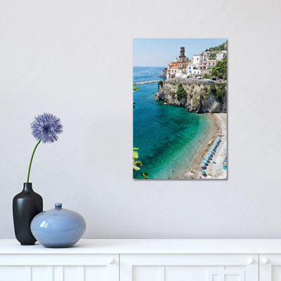 High Angle View Of A Beach At The Amalfi Coast, Atrani, Campania, Italy by George Oze - Wrapped Canvas Print