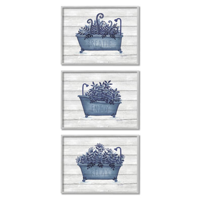 Profitez de la baignoire relaxante à feuillage bleu sur fond rayé 3 pièces Annie Lapoint
