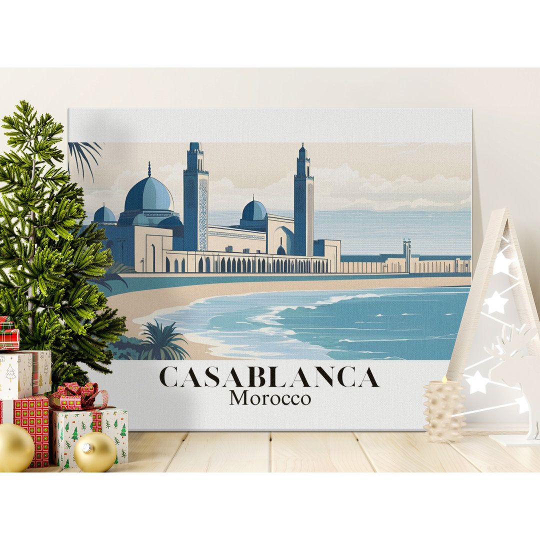 Casablanca Morocco Canvas Wall Art, Hassan II Mosque Print, Gallery Wrapped Canvas, Modern Home Decor, Ready to Hang, Archival Quality