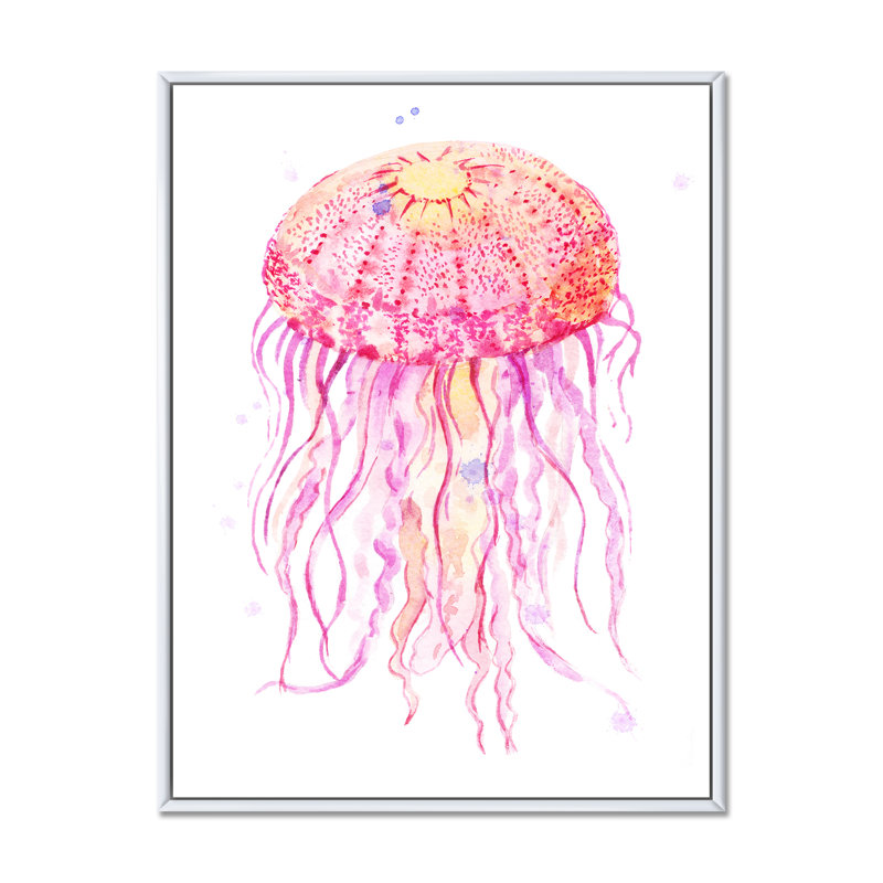 Magnifique méduse - Illustration, H 32 po x l 16 po x P 1 po, Cadre flottant blanc