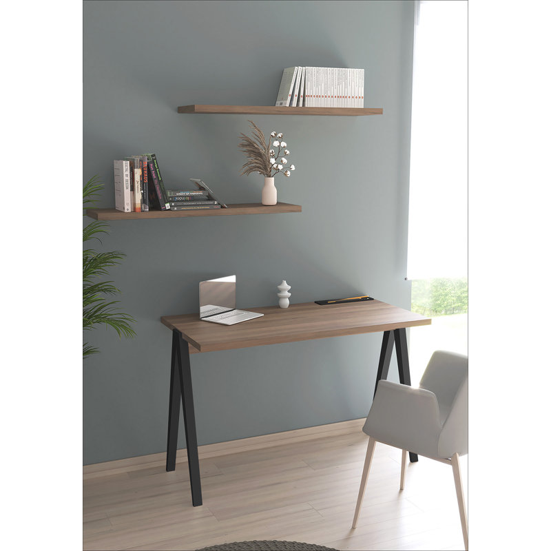 Dikili Solid Wood Base Writing Desk, Walnut/Black