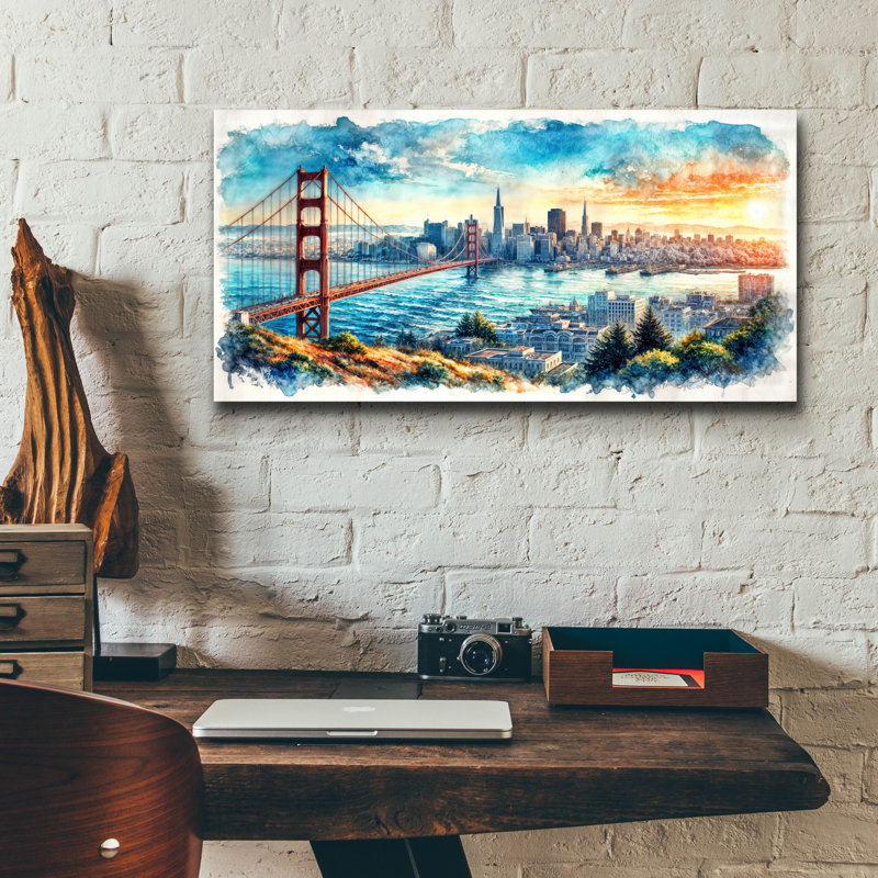  «San Francisco Watercolor» par Rey Klimt, art mural en verre acrylique, 24 po x 12 po