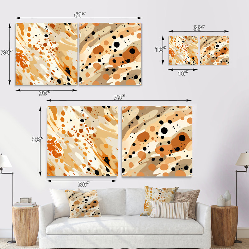 Beige sphinx taches - ensemble abstrait d'art mural en verre acrylique de 2, H 36 po x l 73 po