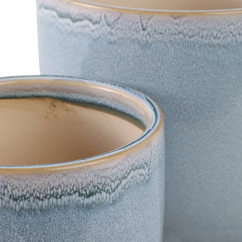 Ceramic Stoneware Planter Pots With Drainage Holes And Glossy Glazed Finish Set Of 2, 7" H x 8" W x 8" D
