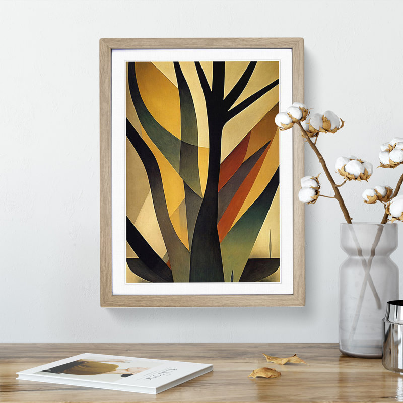Splendid Abstract Tree No.1 - Wall Art, 34cm H x 25cm W x 2cm D, Oak Framed