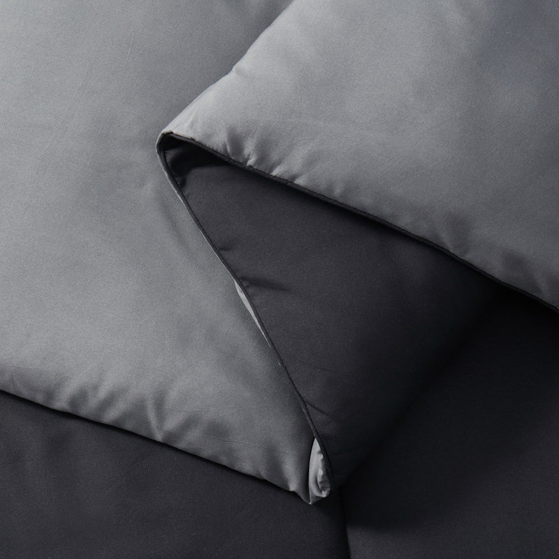 All Season Down Alternative Reversible Comforter Set, Black/Gray, Twin Comforter + 1 Standard Sham