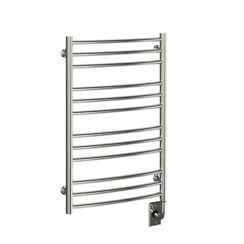 19.5"x31" Laveno Electric Hardwired Curved Rail Towel Warmer - Polished Nickel, Wall Mounted, Includes Programmable Smart Switch, Lifetime Warranty