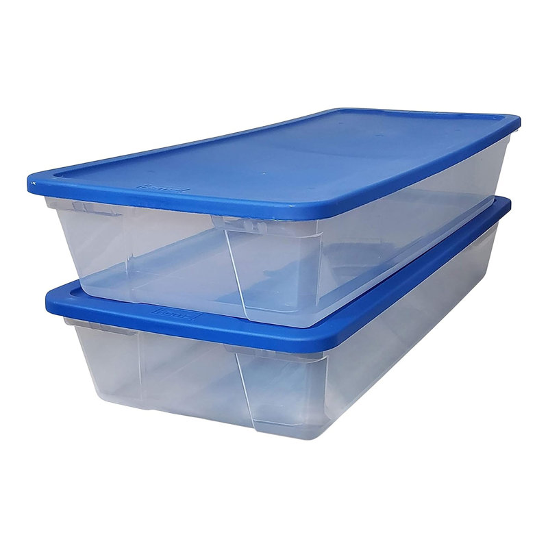 Homz Stackable Plastic Storage Container, Blue, 41 QT, 2 Pack