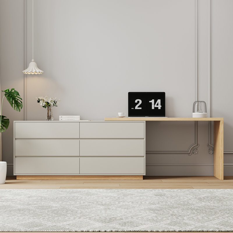 Multi-Purpose Adjustable Desk & Dressing Table | 160-250cm Extendable Top, 6 Drawers | Straight or L-Shape Setup for Living Room, Study & Bedroom