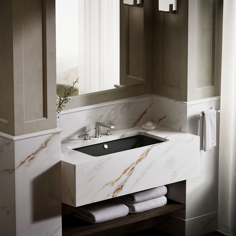 Iron Plains®Trough Rectangle Dual Mount Bathroom Sink with Overflow, Black