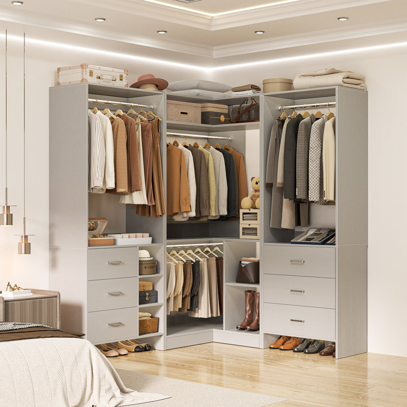 Système d'organisation l 86,8 po avec 6 tiroirs et 4 tringles de suspension, Gris