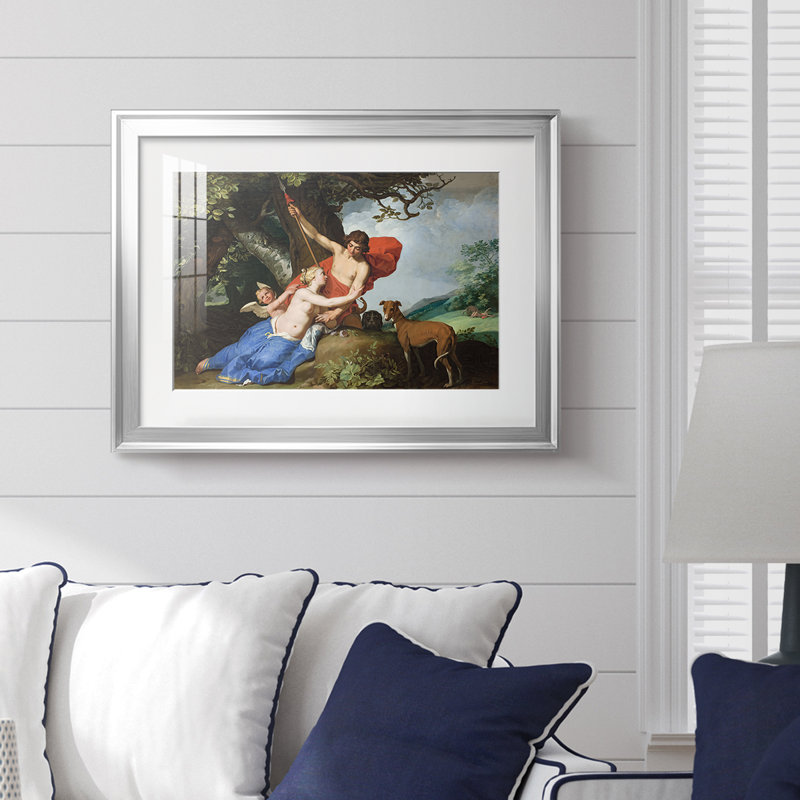 Vénus et Adonis-Abraham Bloemaert-Reproduction encadrée avec passe-partout et verre-1632, Argent, 18,5 x 24,5