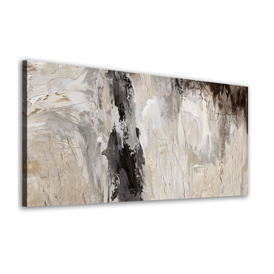 Large Neutral Abstract Wall Art (Beige, Gallery Wrap, 48" X 24"), Modern Abstract Artwork Pictures Wall Decor Retro Painting Rustic Canvas Prints For Living Room Office Decoration