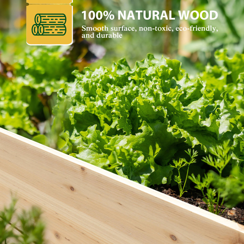 Outdoor Wood Elevated Planter Box for Yard, Open-Bottom Natural Wood Raised Bed Planter, 11.3" H x 94.5" W x 47.4" D