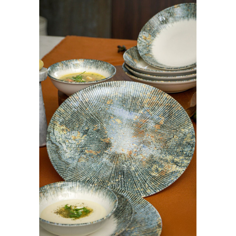 18-Piece Dinner Set, 100% Porcelain, Includes 6 Service Plates (9.8 x 9.8 x 1.2 inches), 6 Plates (7.5 x 7.5 x 1.6 inches), 6 Bowls (5.5 x 5.5 x 2.0 inches) | Microwave & Dishwasher Safe | Elegant & Durable Dinnerware Set for Any Occasion
