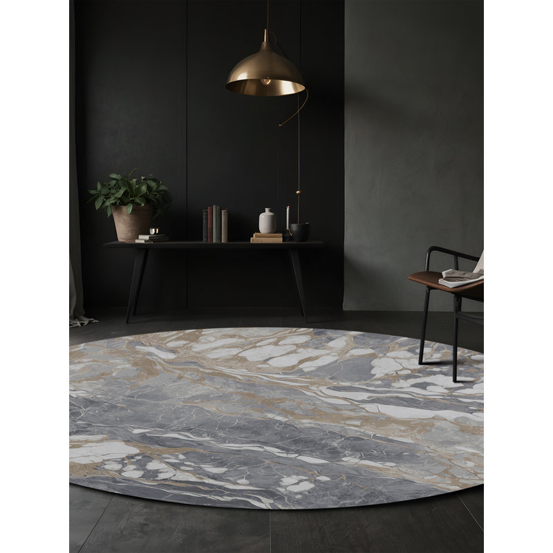 Machine Washable Gray Area Rug, Round 8'