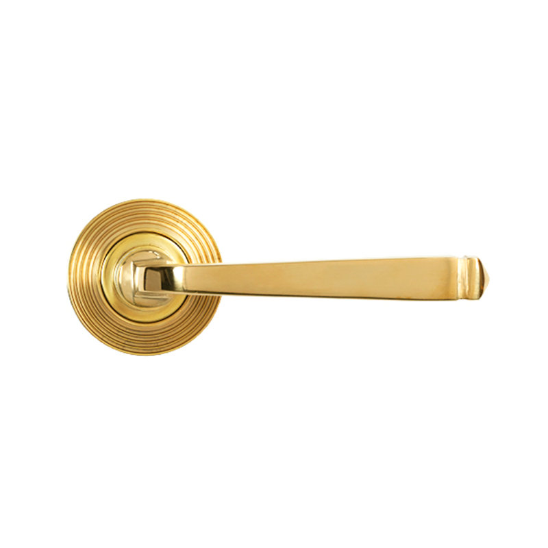 Satin Marine SS (316) Avon Round Lever On Rose Set (Beehive), Polished Brass