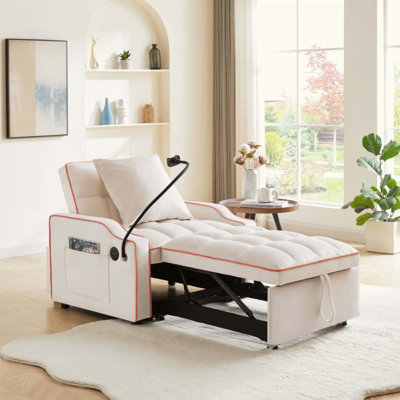 Canapé-lit, canapé-lit convertible 3 en 1 avec dossier réglable, support pour téléphone et port USB, type C, fauteuil inclinable réglable, fauteuil pour salon, chambre à coucher, petit espace