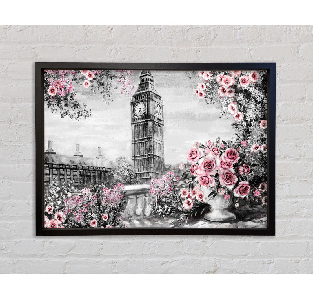 Big Ben Pink Roses - Einzelner Bilderrahmen Kunstdrucke auf Leinwand