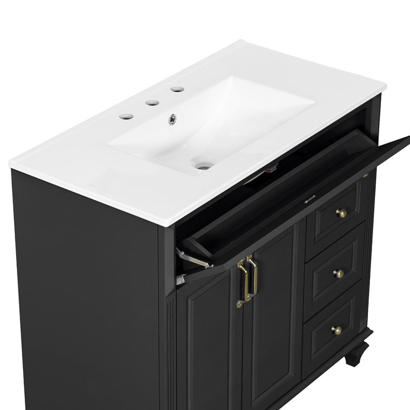 Single Bathroom Vanity with Top, Black