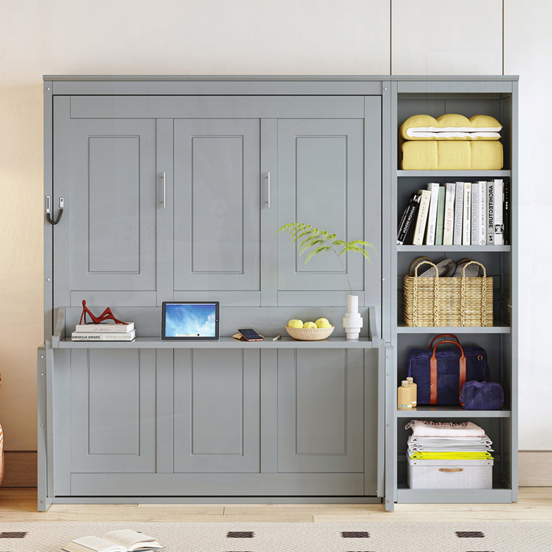 Lit escamotable avec bureau et bibliothèque Murphy, Gray, Full