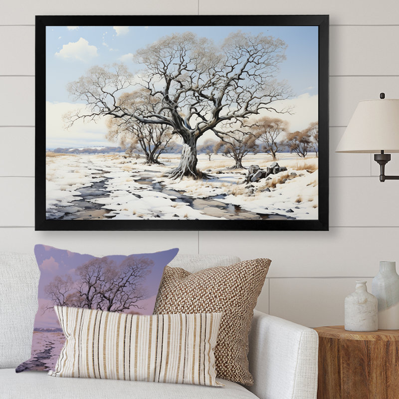 Winters Tree Sycamore 2 - Art mural sycomore, Cadre d'angle fermé noir, H 24 po x l 32 po x P 1 po