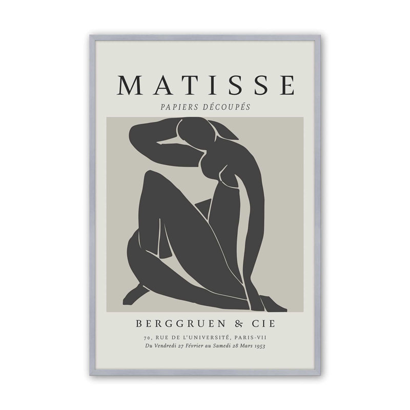 Matisse's Nude II en noir roulé, H 37,25 po x l 25,25 po x P 1,25 po, Reproduction encadrée sans passe-partout, Chrome poli