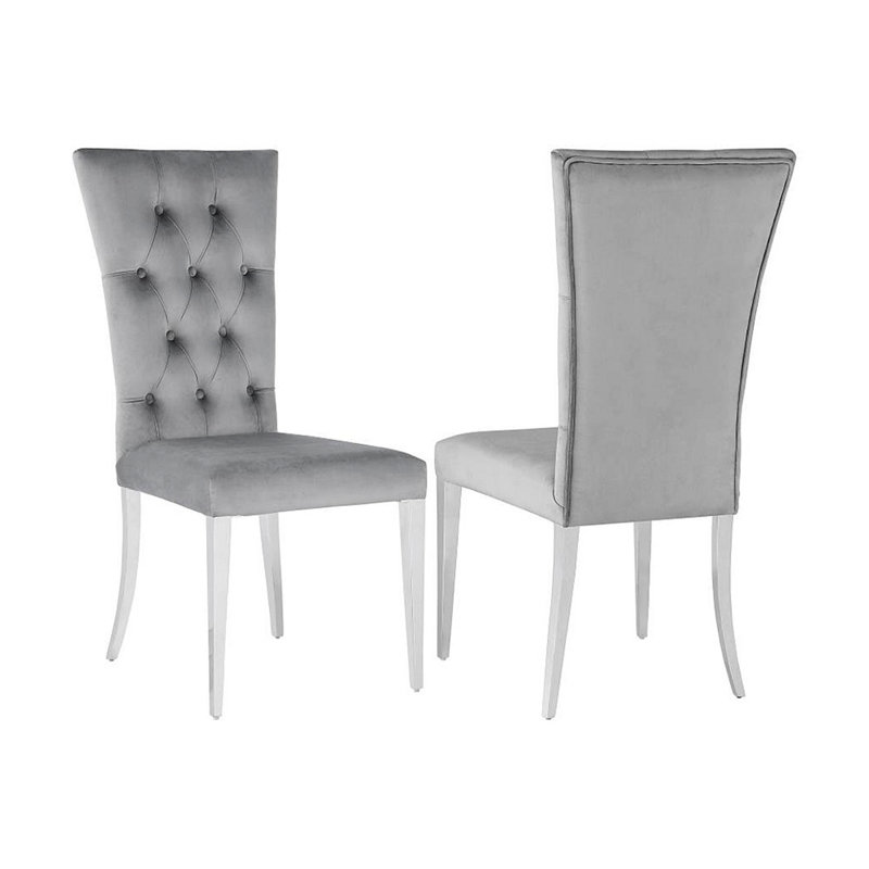 Ensemble de 2 chaises d'appoint rembourrées en velours, Gris