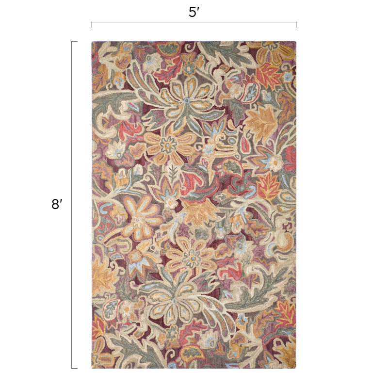 Floral Tapestry Hand-Tufted Wool Brown/Red/Spice Rug, Rectangle 5' x 8'