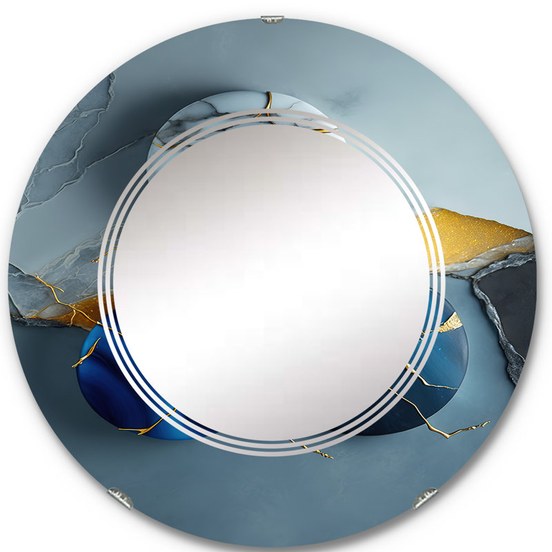 Phoebee Abstract Geode Blue IV - Miroir mural abstrait en marbre, 24 po x 24 po
