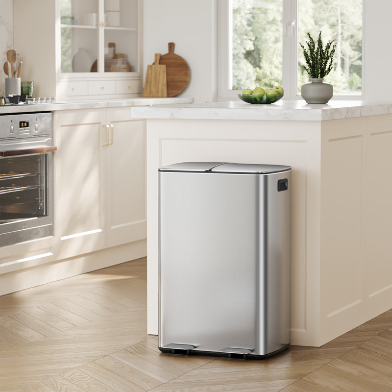 Amista Steel 60 Litre Step On Rubbish Bin, Silver