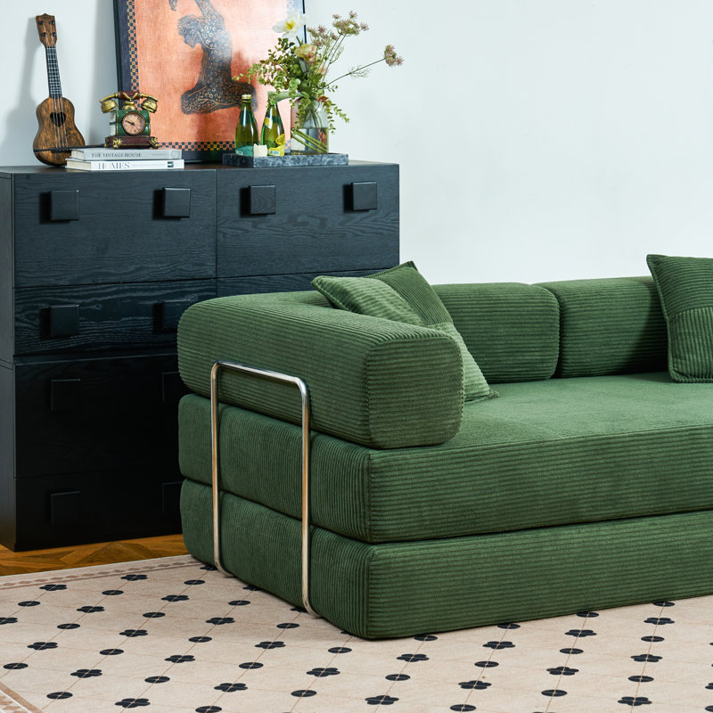 81.6" King Size Convertible Sleeper Sofa Bed With 2 Pillows, Corduroy Folding Mattress Couch Removable And Washable Sofa , Floor Sofa Lounge Couch For Living Room Small Spaces