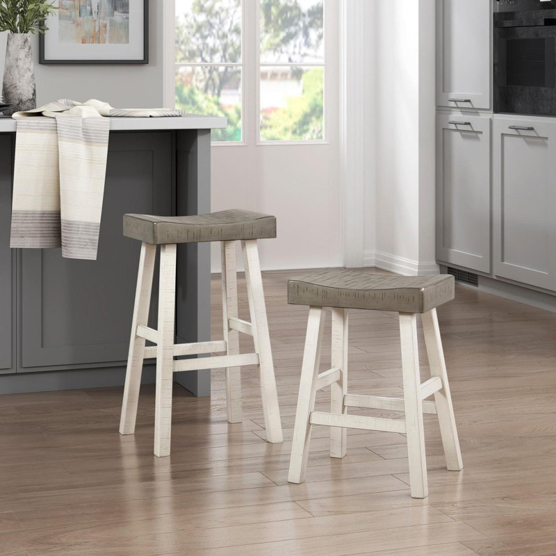 Ensemble de 2 tabourets à hauteur de comptoir de style transitionnel, meubles en bois d'hévéa massif blanc et café, Café