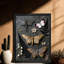 Art mural papillon noir et floral noir, impression de cadre fantaisiste foncé rétro-2128919037
