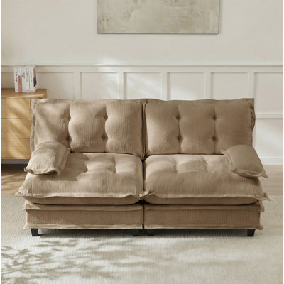 Canapé modulaire moderne de 77 po en chenille respirante café léger - canapé-lit confortable à 2 places avec coussin de siège en treillis, pour salon, chambre à coucher et appartement