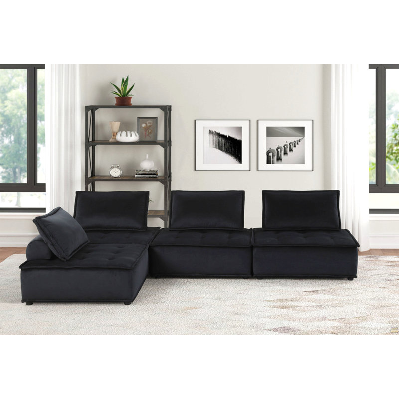 120"W Velvet 4 Pc Sectional Sofa, 29" H x 120" W x 80" D, 3