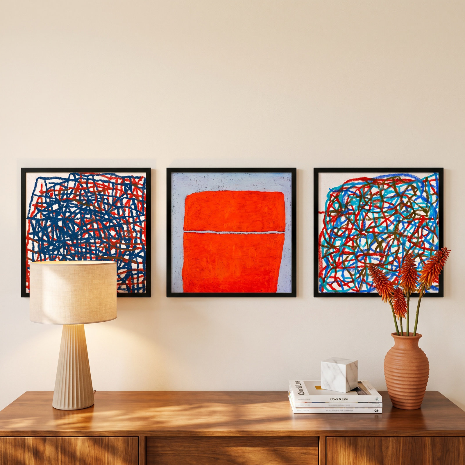 Tangerine. Set Of 3 by Stephanie Dennis, 16" H x 48" W  x 1.25" D, Black