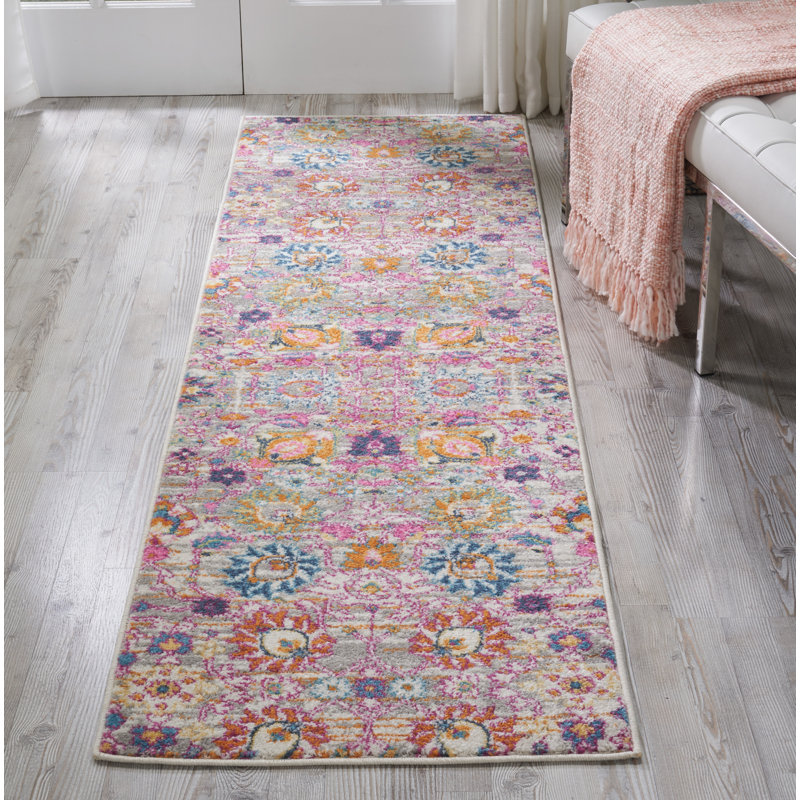 Tapis argenté / orange / rose Justien, Tapis de couloir 2 pi 2 po x 7 pi 6 po