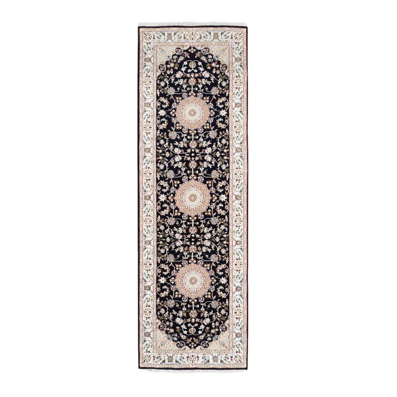 Tapis de couloir oriental 2 pi 8 po x 8 pi 5 po Nain en laine et soie 250 KPSI