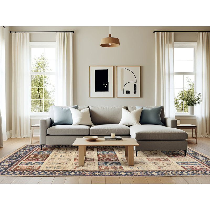 Tapis oriental brun clair / bleu / brun, Rectangle 6 pi x 9 pi