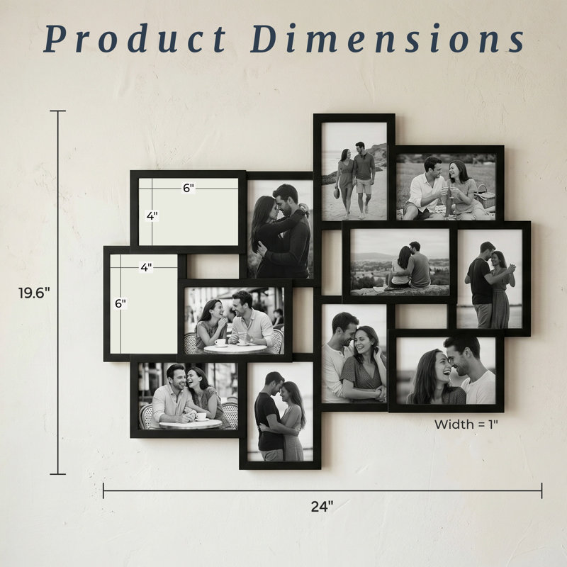 Winston Porter 12-Photo Picture Frame Collage - Multi-Picture Wall-Mounted Display Gallery with 12 Openings for 4x6-Inch Photos or Pictures