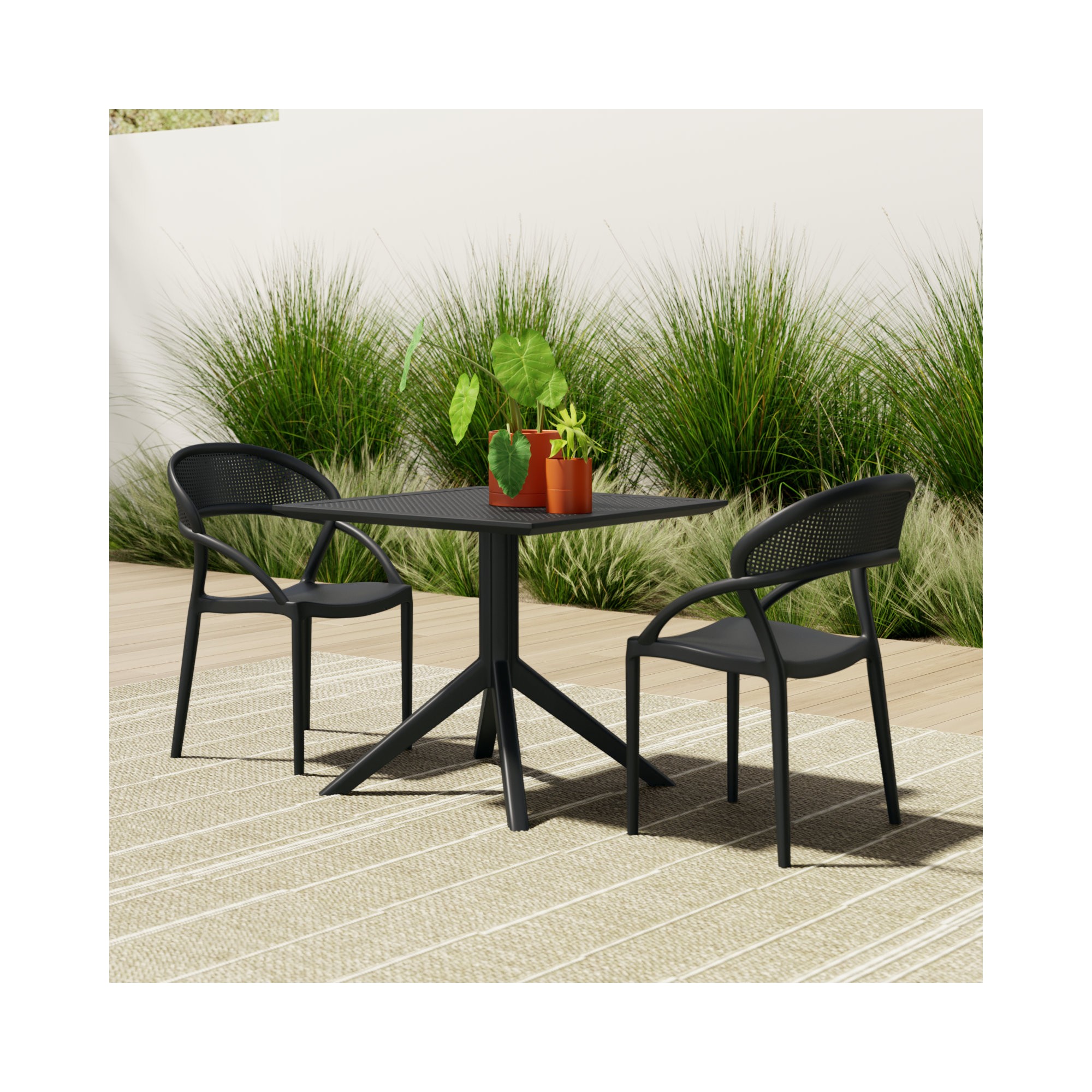 Farrah Patio 3 Piece Bistro Set, Black