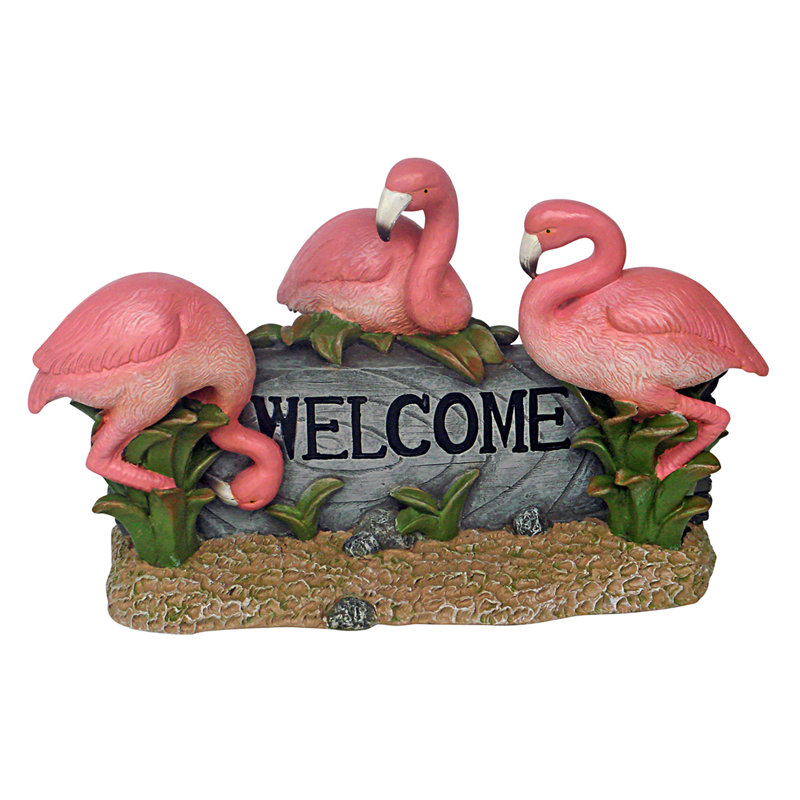 Flamingo Fun Welcome Sign Statue