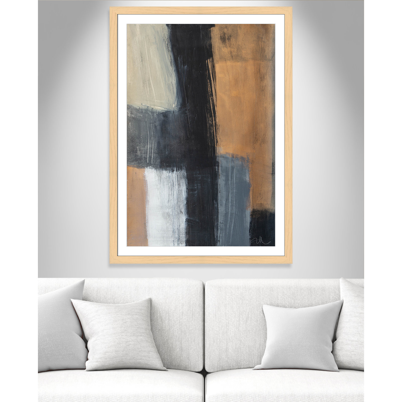 Karl Metallic Slate II Framed On Paper by  Print, Natural Cube Frame Matted, 49" H x 35" W x 1.25" D  