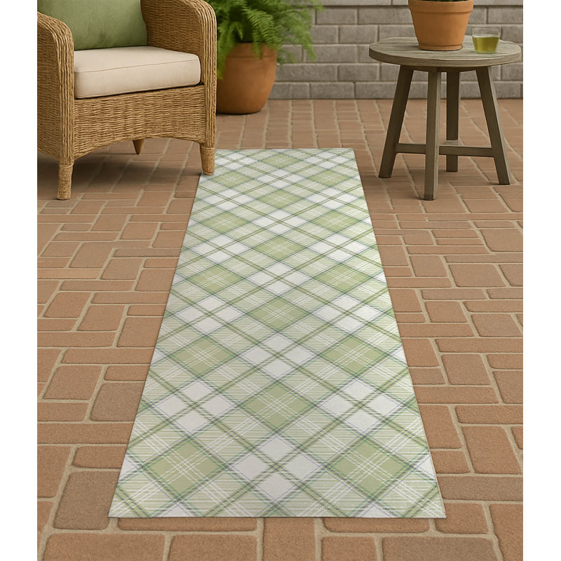 Diamond Plaid Non-Slip Outdoor Rug, Runner 2'6" x 8'
